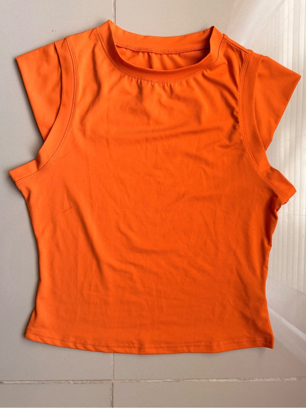Shein Orange Fitted Crop Top Cap Sleeve Size M